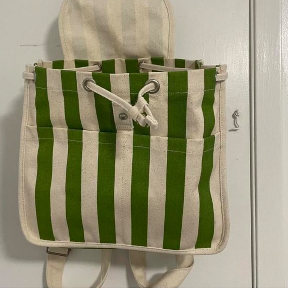 BAGGU Green Striped Canvas Backpack - Picture 4 of 4